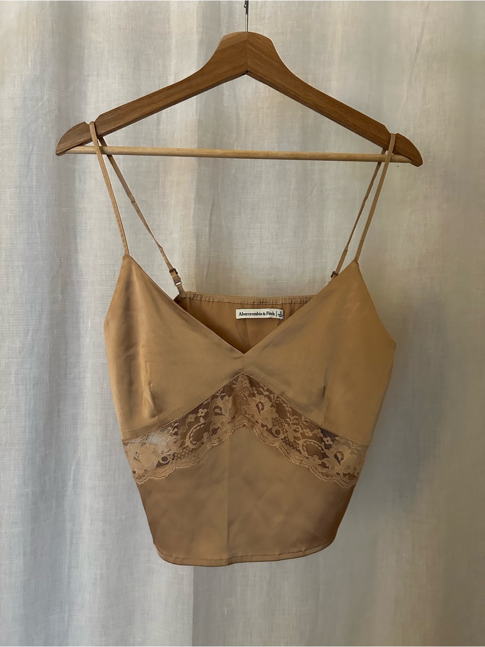 Abercrombie & Fitch Camel Lace-Trim Satin Cami